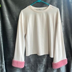 Cream Blouse, Fuzzy Cuffs